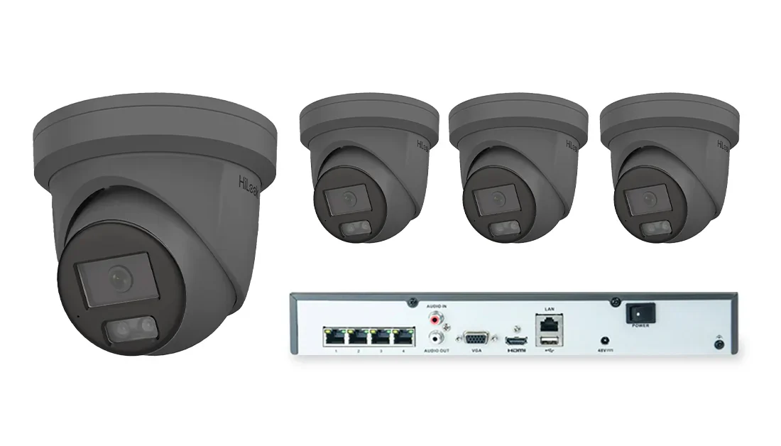 HiLook by Hikvision IP ColorVu 4 Camera 4ch 5MP 30M CCTV Kit - Grey (HI-KIT-IPC-COL-5MP-4-GR)