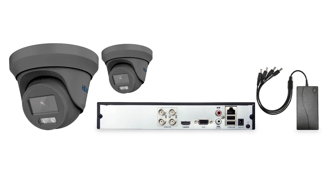 HiLook by Hikvision ColorVu 2 Camera 4ch AoC 3K 40M CCTV Kit - Grey (HI-KIT-TVI-COL-3K-40M-2-GR)