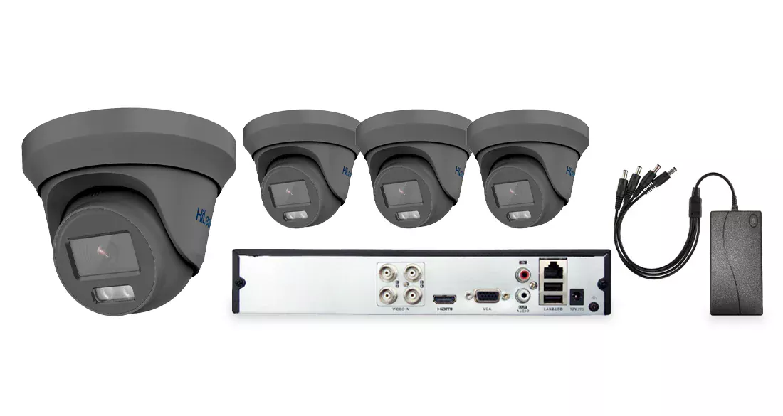 HiLook by Hikvision ColorVu 4 Camera 4ch AoC 3K 40M CCTV Kit in Grey - HI-KIT-TVI-COL-3K-40M-4-GR