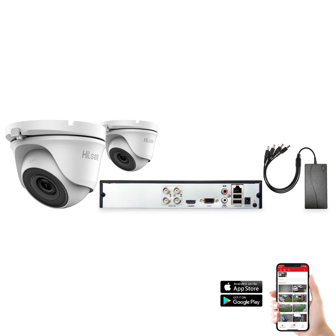HiLook by Hikvision 2 Camera 4ch 1080P 2MP 20M CCTV Kit - HI-KIT-TVI-2MP-20M-2