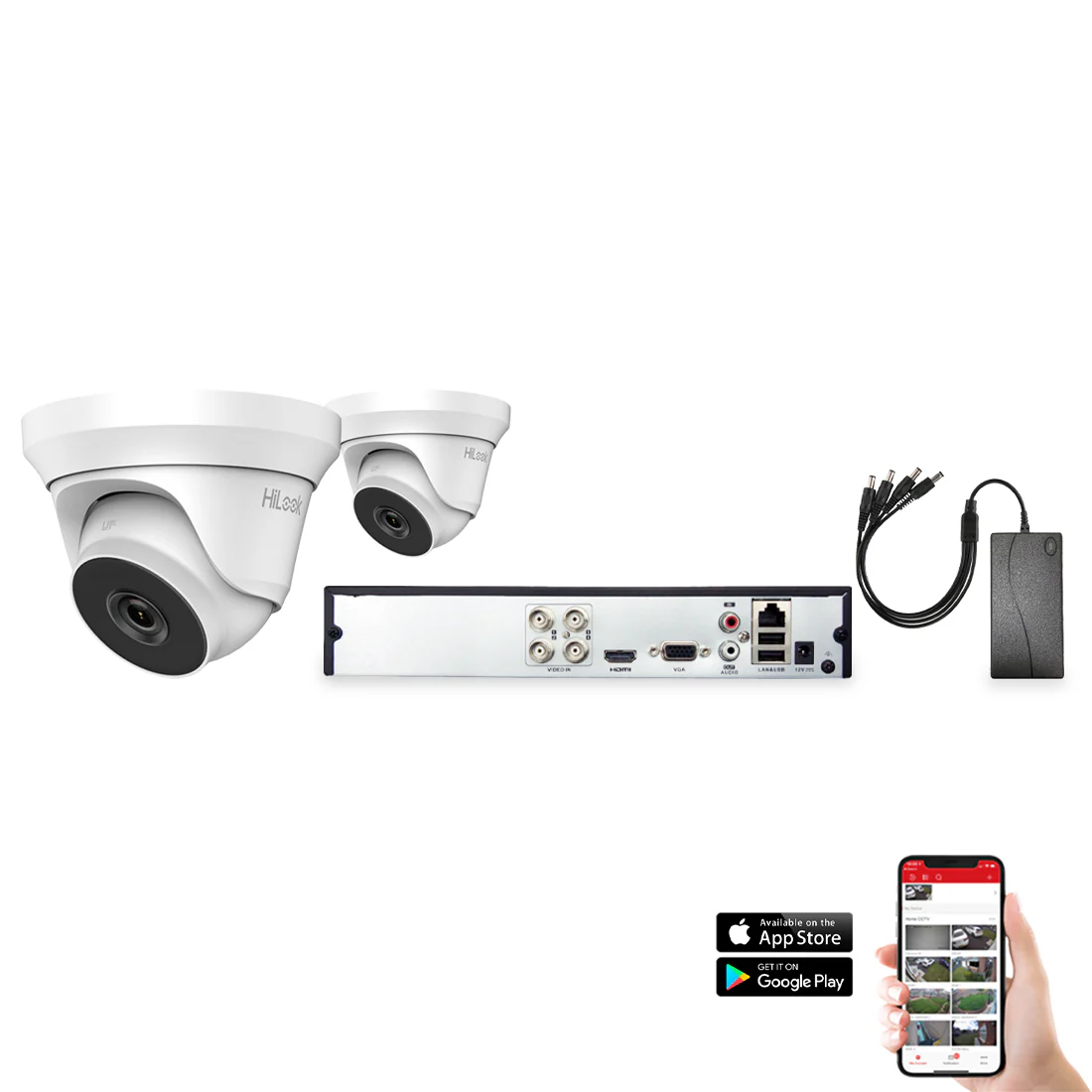 HiLook by Hikvision 2 Camera 4ch 1080P 2MP 40M CCTV Kit - HI-KIT-TVI-2MP-40M-2