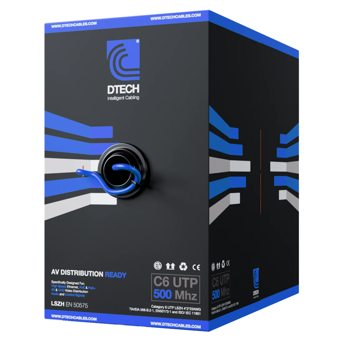 DTECH Cat 6 UTP LSZH HDBASET AV-Ready 305m - Blue (DTE-C6-UTP-ZH-NBL)