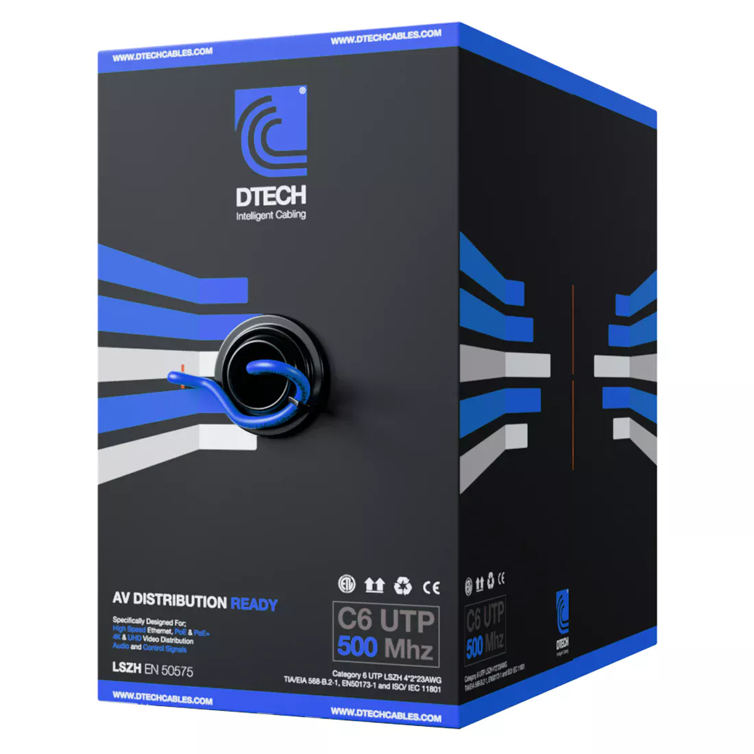 DTECH Cat 6 UTP LSZH HDBASET AV-Ready 305m - Blue (DTE-C6-UTP-ZH-NBL)