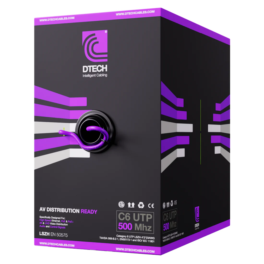 DTECH Cat 6 UTP LSZH HDBASET AV-Ready 305m in Violet - DTE-C6-UTP-ZH-NVL
