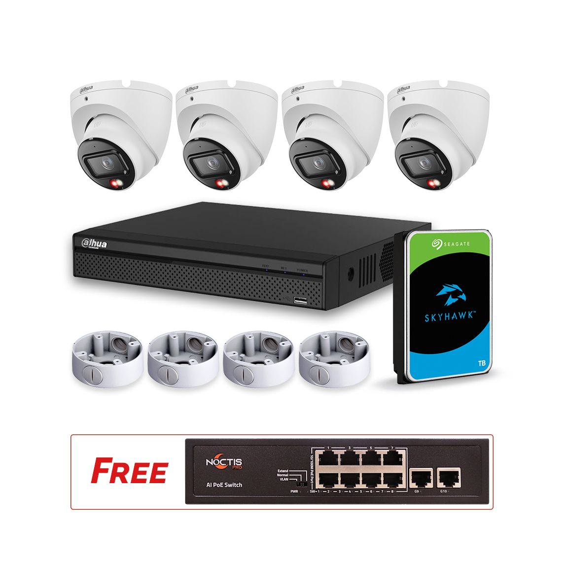 Dahua Core IP Bundle - 4 Channel NVR with 4x 6MP Smart Dual Light Turret Cameras