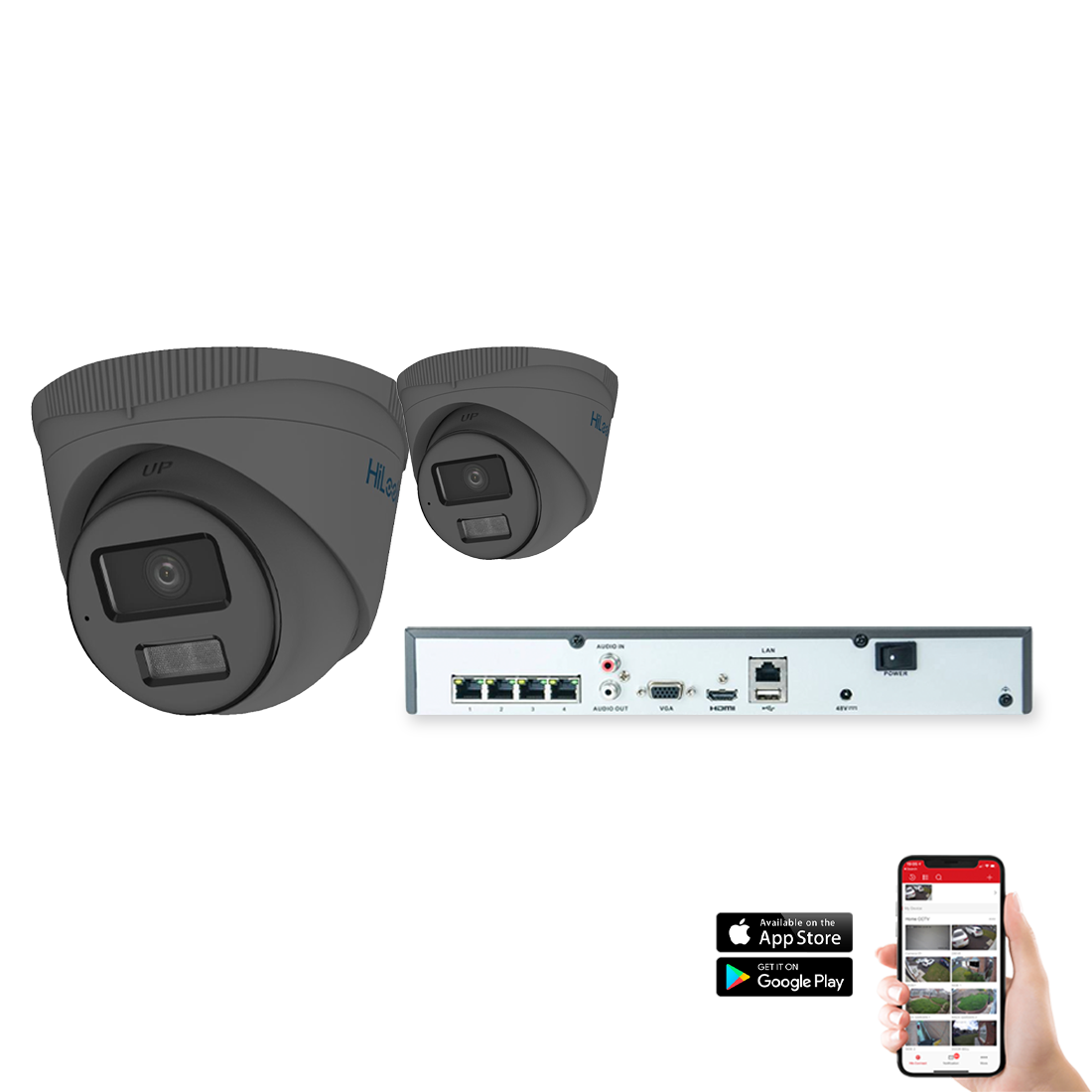 HiLook by Hikvision IP Smart Hybrid ColorVu 2 Camera 4ch 4MP 30M CCTV Kit - Grey (HI-KIT-IPC-HYB-4MP-2-GR)