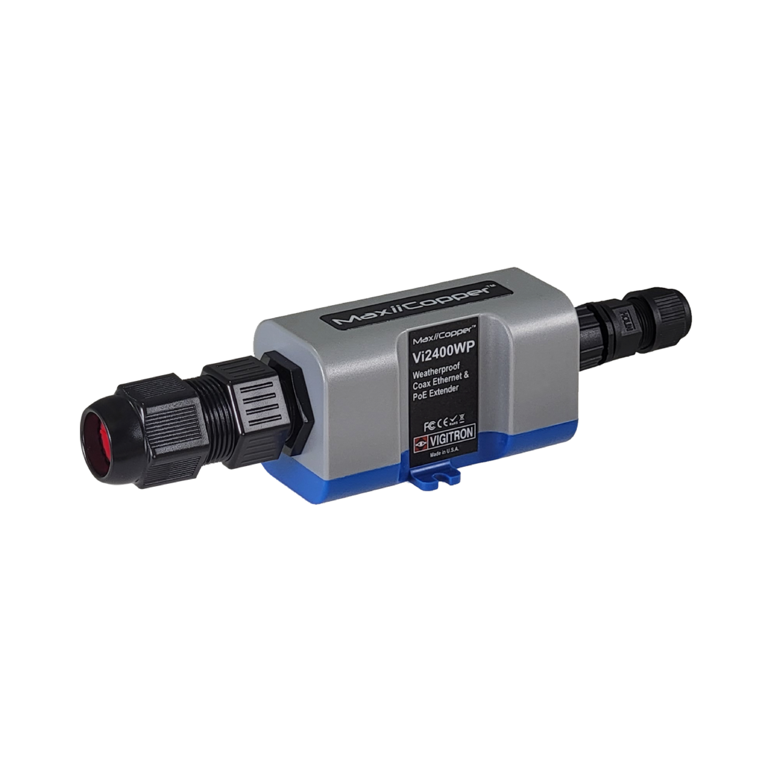 Vigitron 1-Port MaxiiCopper Ethernet Extender/PoE over Coax - Hardened, IP67 Weatherproof (Requires 12v 1ah) (VIG-VI2400WP)