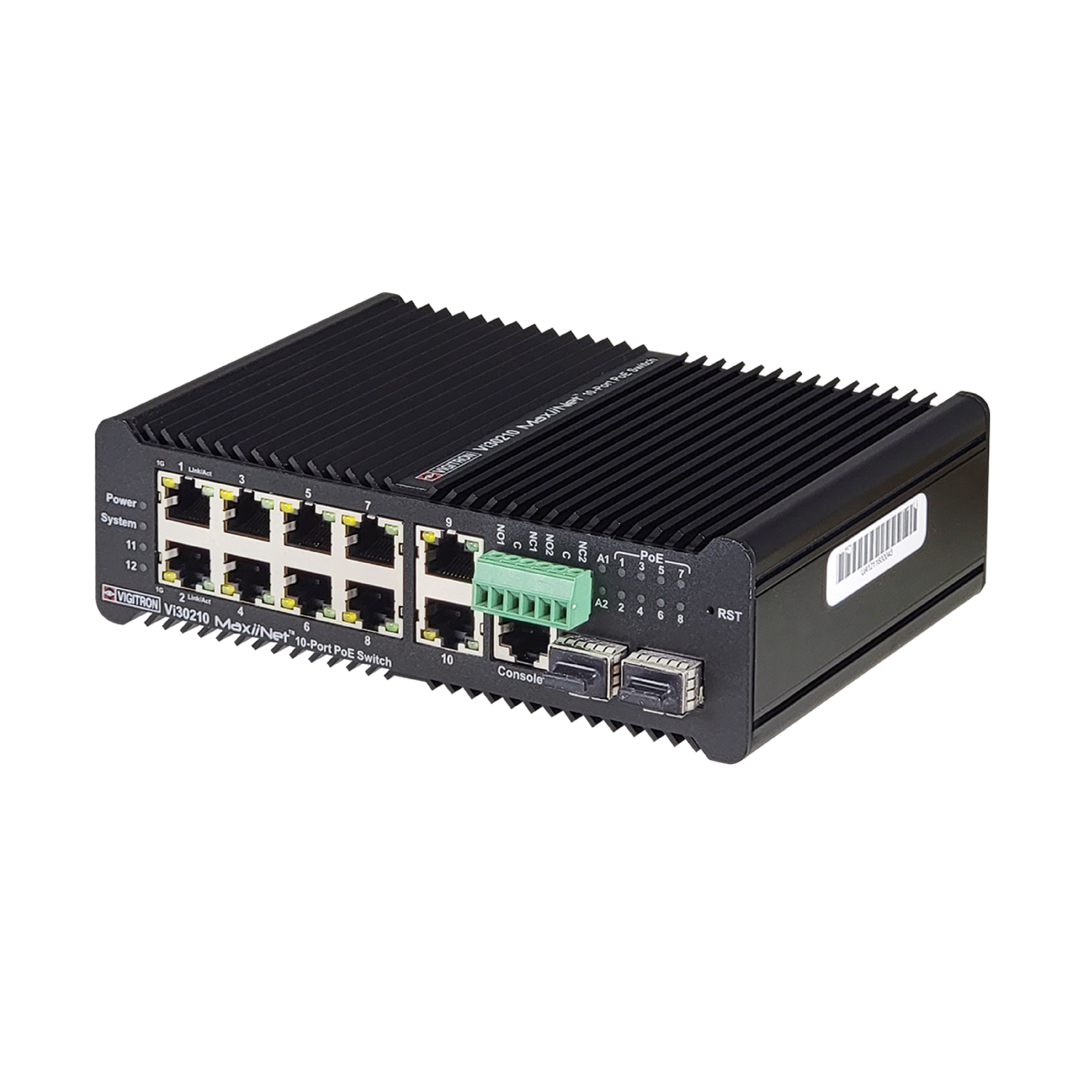Vigitron 8+2 Port MaxiiNet 1G, L2 Hardened Industrial at/af/bt 90W Ring PoE Switch (VIG-VI30210)