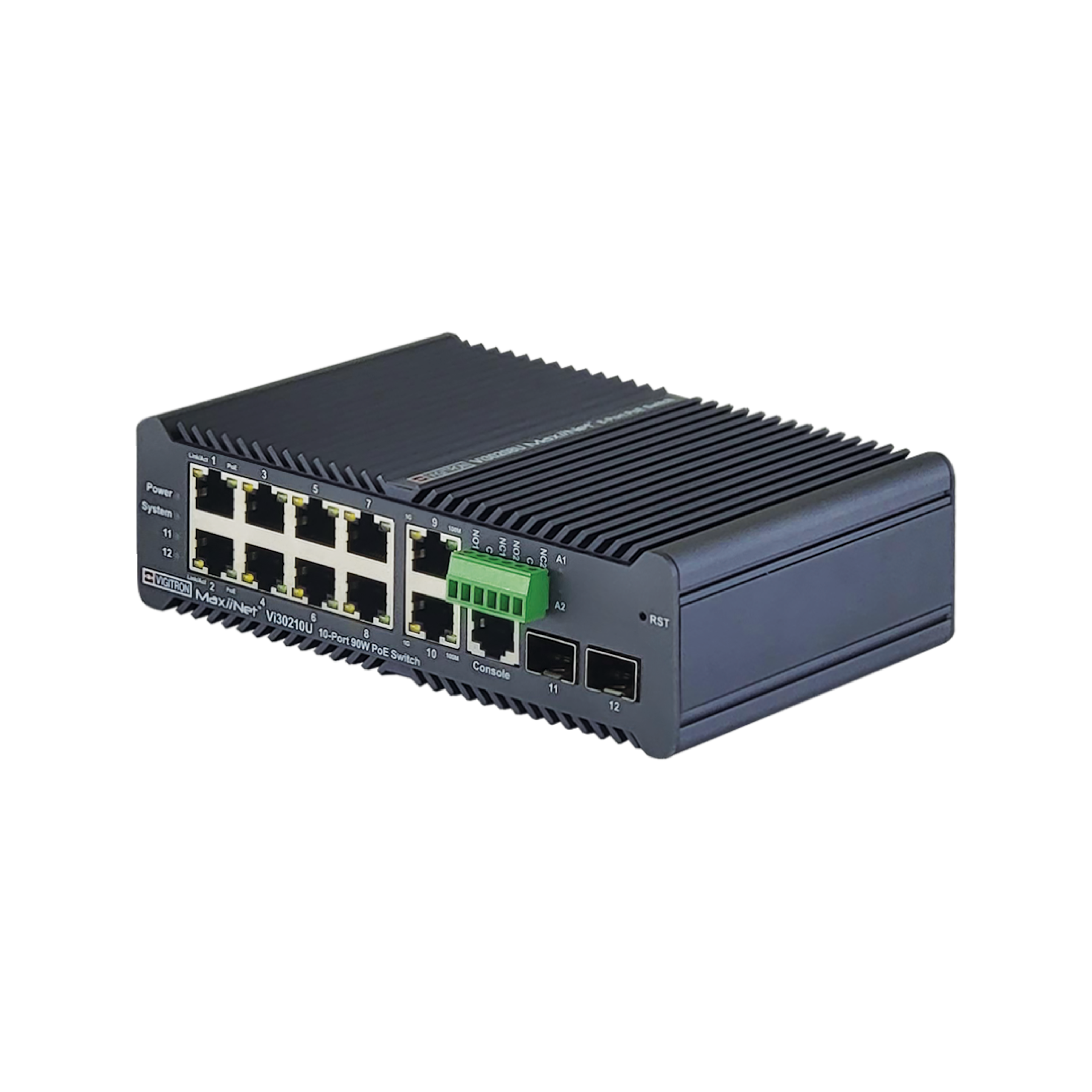 Vigitron 8+2 Port MaxiiNet 1G, L2 Hardened Industrial at/af/bt 90W Ring PoE Switch (VIG-VI30210U)