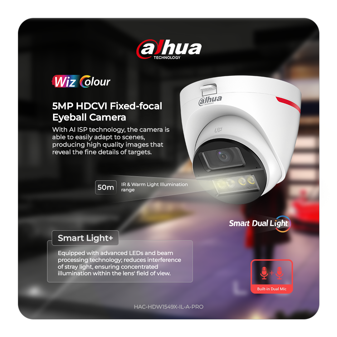 Dahua DH-HAC-HDW1549XMP-IL-A-PRO - 5MP WizColor HDCVI Fixed-focal Eyeball Camera - Image 2