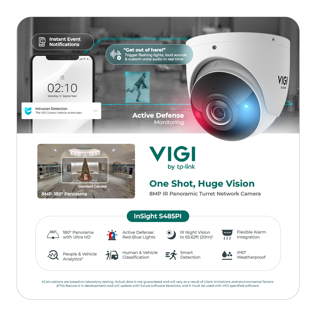 TP-Link VIGI InSight S485PI - 8MP IR Panoramic AI Turret Network Camera - Image 3