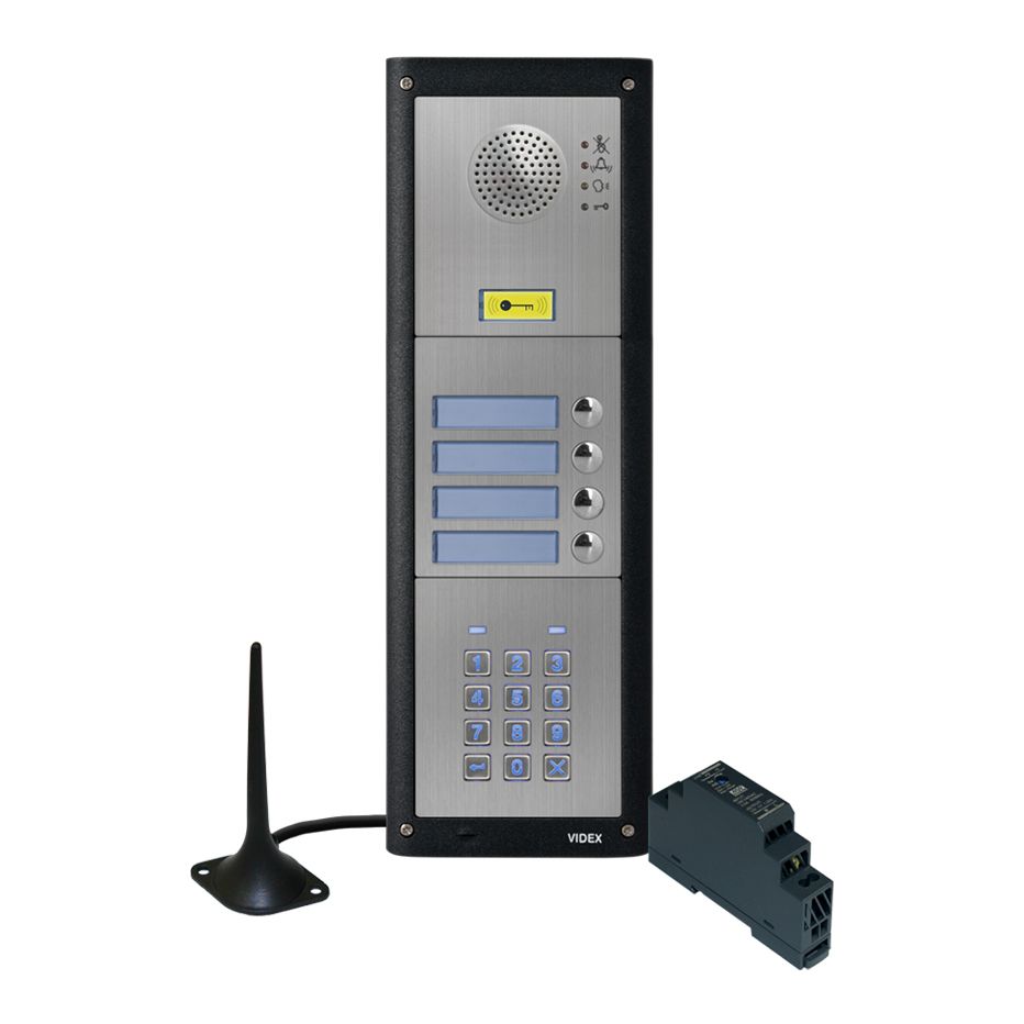 Videx 4000 Series GSM4KCR - 4 Button Codelock GSM Audio Kit w/ PSU + Antenna