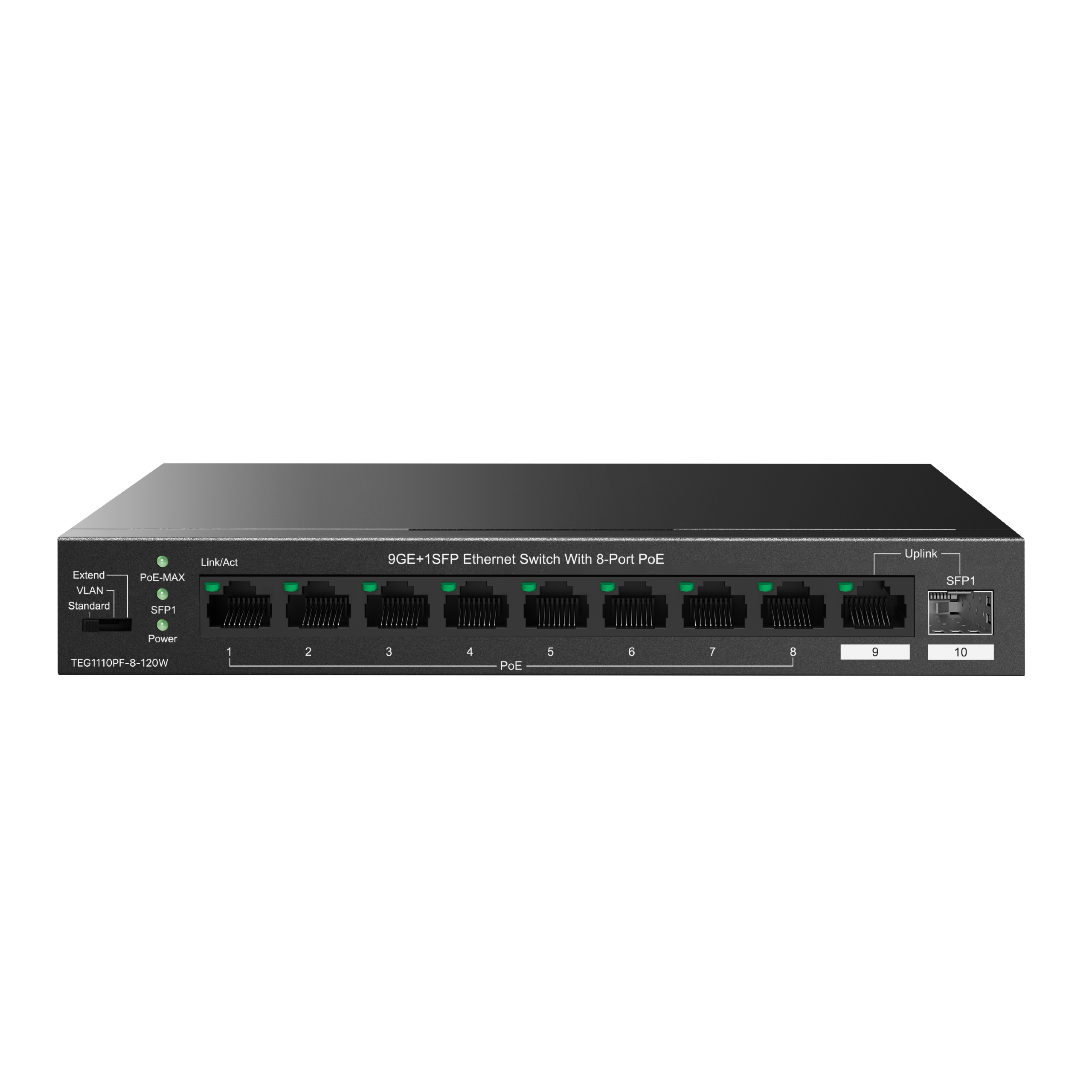 Tenda TEG1110PF-8-120W - 8 Port PoE 120w Gigabit Switch (TEN-TEG1110PF-8-120W)