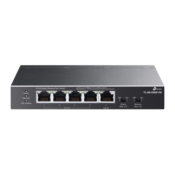 TP-Link SG1005P-PD - 5 Port Gigabit Desktop PoE+ Switch with 1 Port PoE++ In and 4 Port PoE+ Out